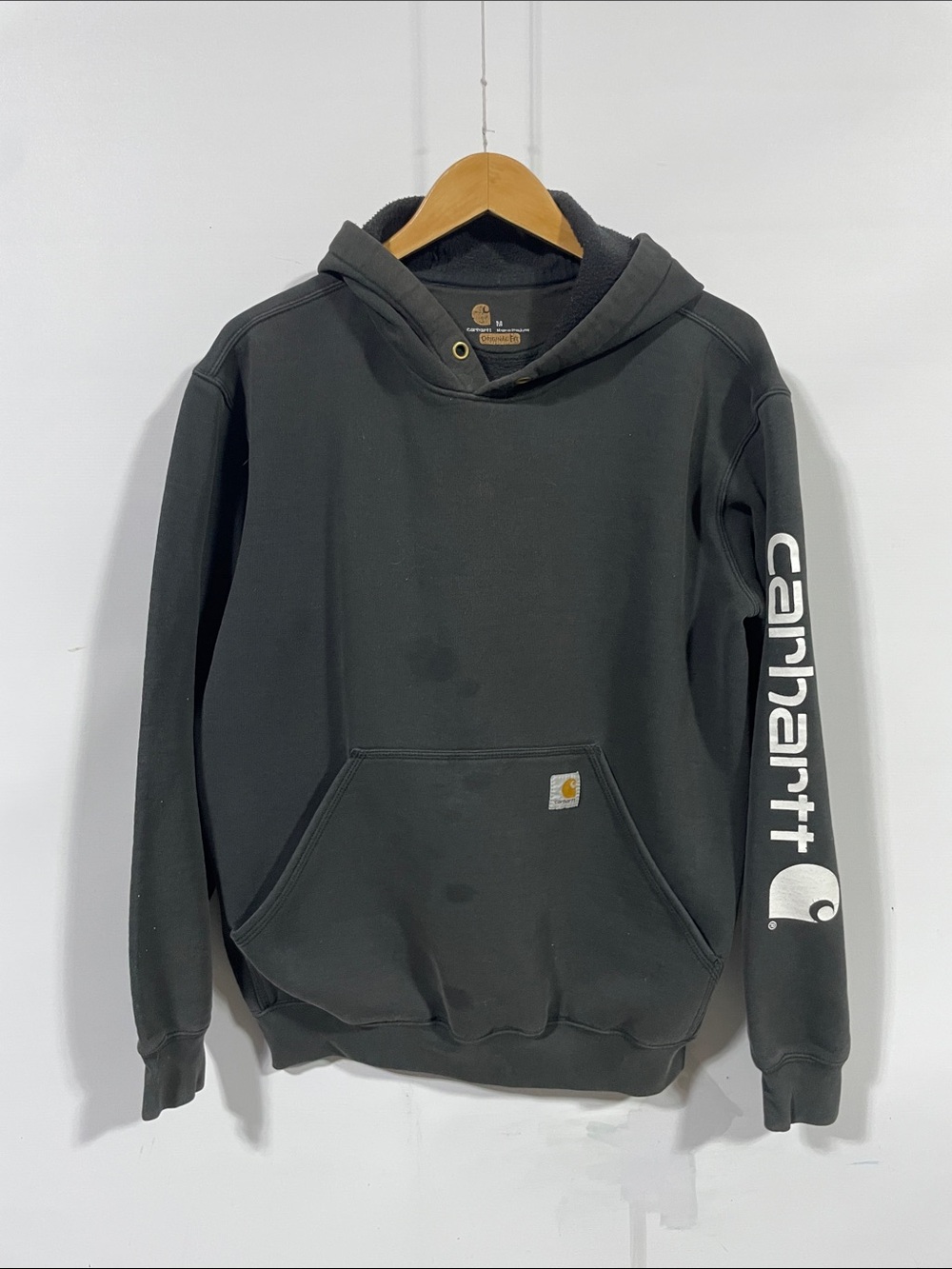 Carhartt Black Pullover Hoodie with Sleeve Logo